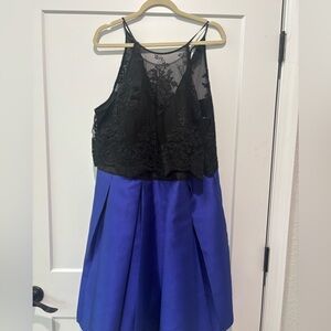 Teeze Me Black and Blue Halter Fit and Flare Dress